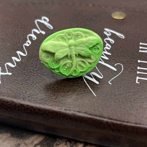 Vintage Y2K Handcrafted Lime Green Dragonfly Polyner Clay Adjustsble Ring - Picture 1 of 8